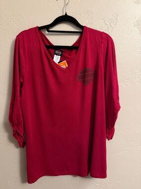 Harley-Davidson Women's Deep Red Long Sleeve V-Neck with Stud Logo Size L
